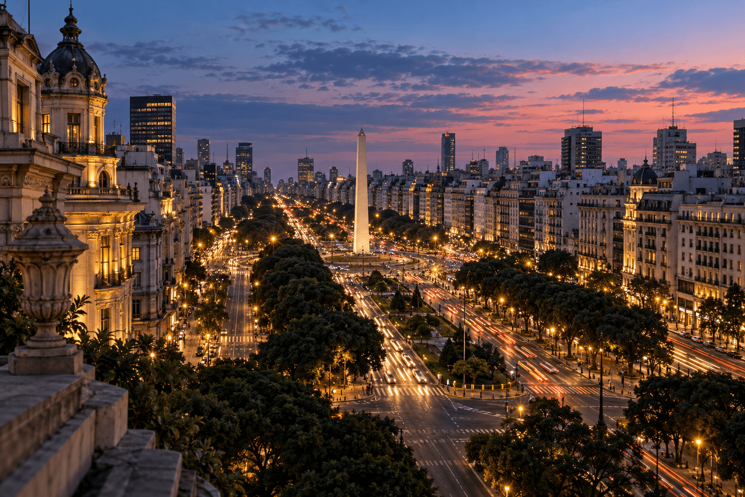 Illustrative image of Buenos Aires and Avenida 9 de Julio at sunset