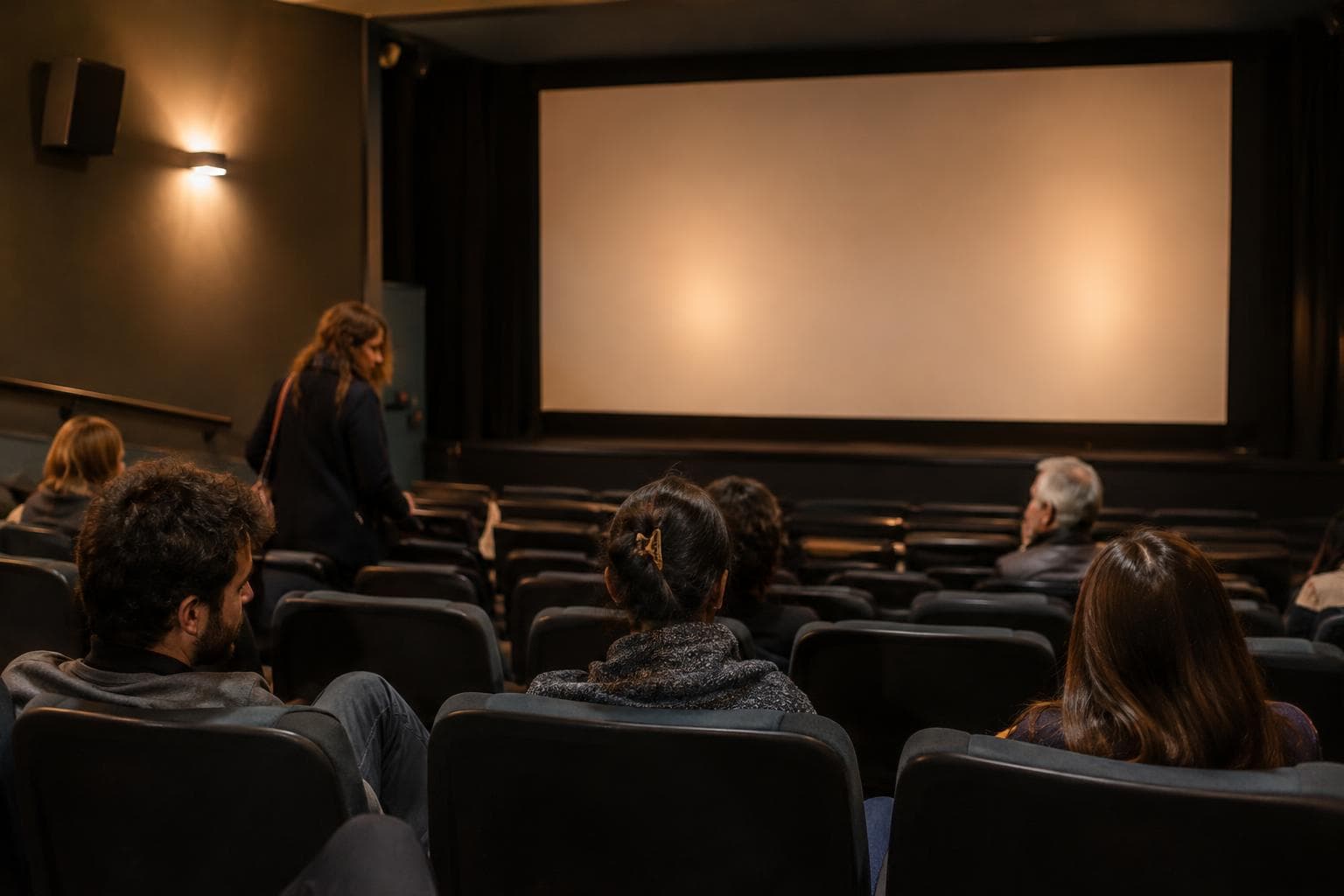 Una sala de cine independiente antes de una función.