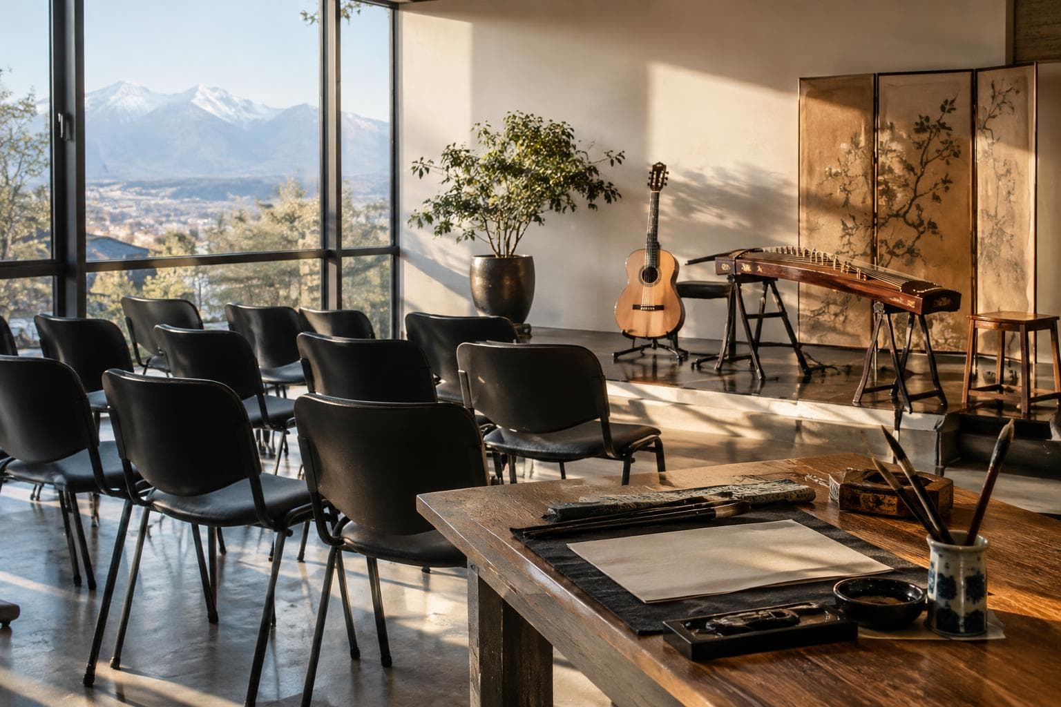 Una sala cultural con instrumentos argentinos y chinos, usada como ilustración editorial.