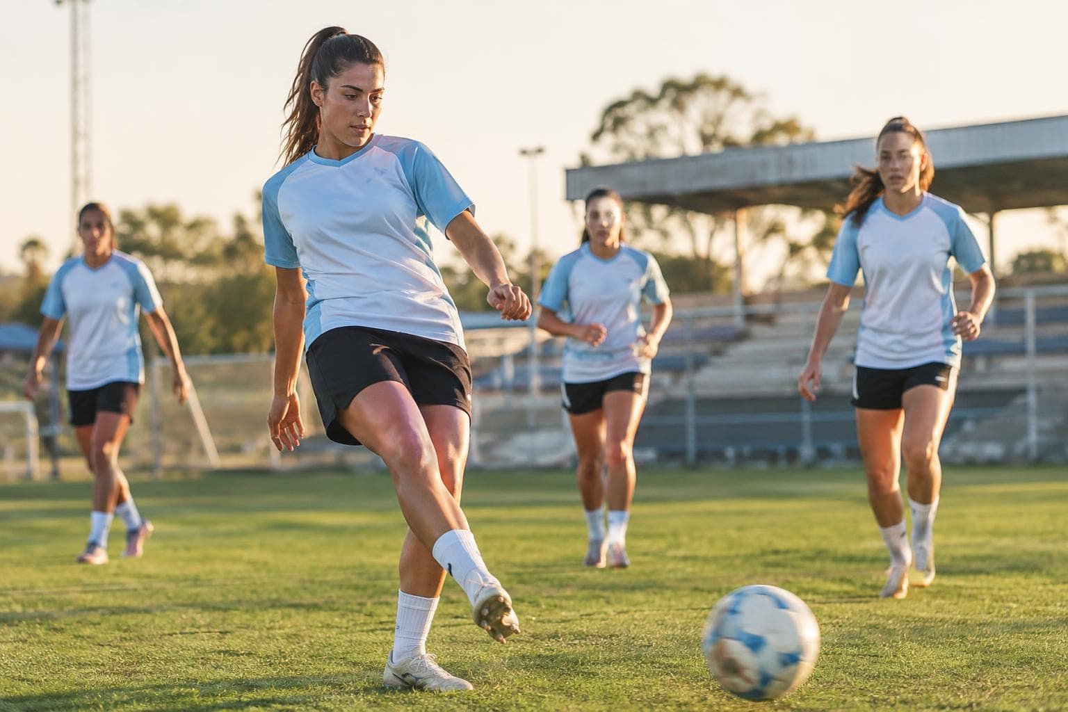 Jugadoras juveniles entrenando fútbol en una cancha, usada como ilustración de la previa de Argentina Sub 17.
